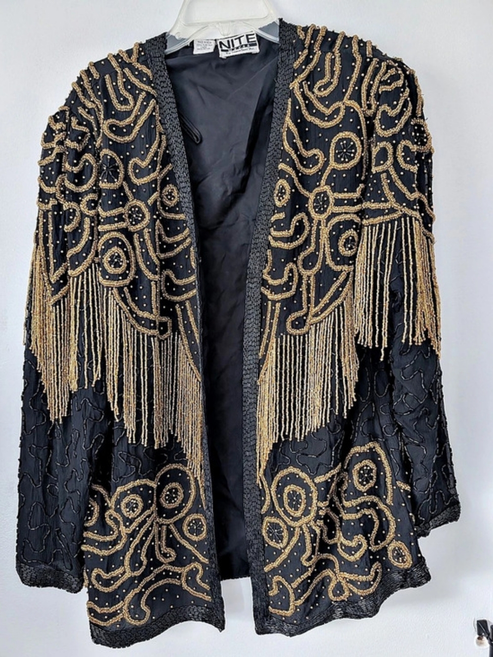 Vintage Nite Waves 100% Silk Hand Beaded Fringe Jacket M
